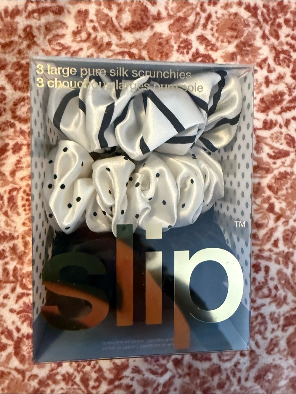 slip White and Black Polka Dot & Stripe Silk Scrunchie Set